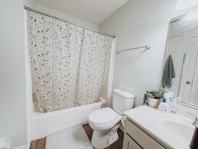 1381 Harrison Dr, Greenwood, IN 46143 - bathroom featuring vanity, shower / tub combo, and wood finished floors