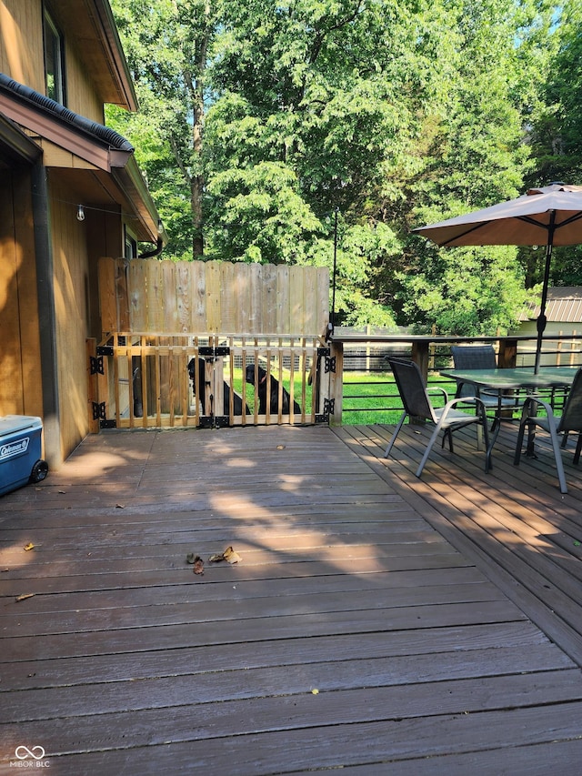 6774 S Becks Grove Rd, Freetown, IN 47235 - wooden terrace with outdoor dining area