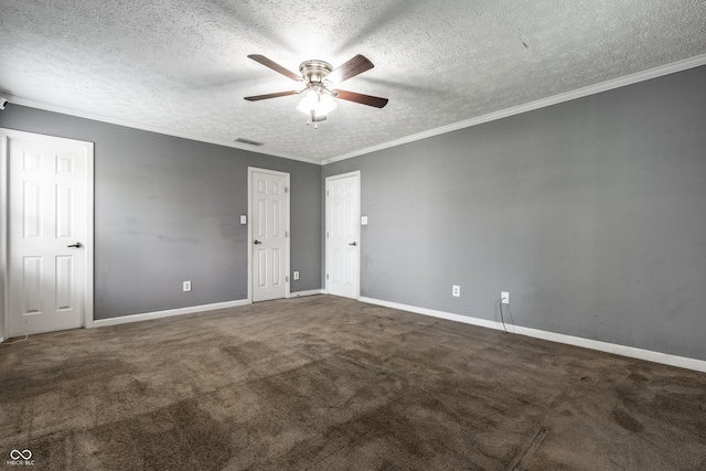 12956 Shandon Ln, Fishers, IN 46038 - carpeted empty room featuring a ceiling fan, a textured ceiling, and crown molding