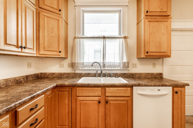 429 W Washington St, Shelbyville, IN 46176 - kitchen featuring white dishwasher and dark countertops