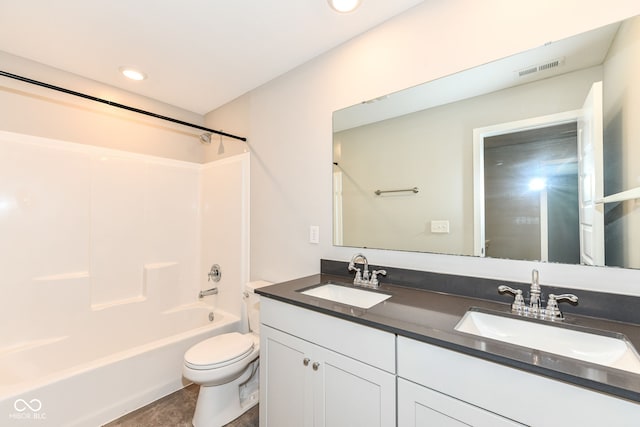 2234 S Bingham Pl, New Palestine, IN 46163 - bathroom featuring double vanity, washtub / shower combination, and recessed lighting