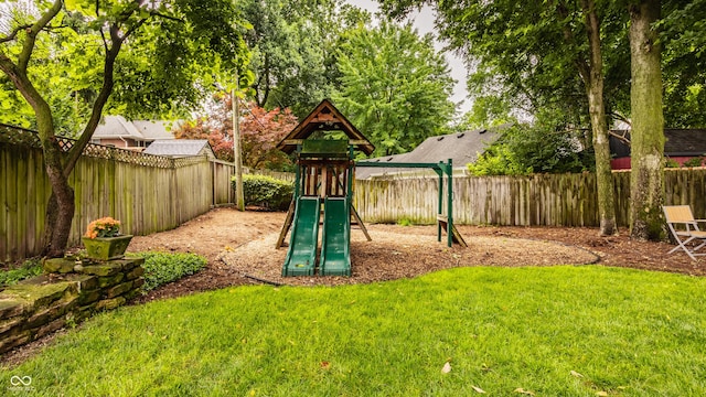 35 E 58th St, Indianapolis, IN 46220 - view of jungle gym featuring a fenced backyard