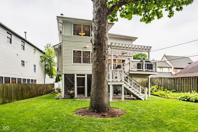 35 E 58th St, Indianapolis, IN 46220 - rear view of property with stairway, a pergola, a fenced backyard, and a deck