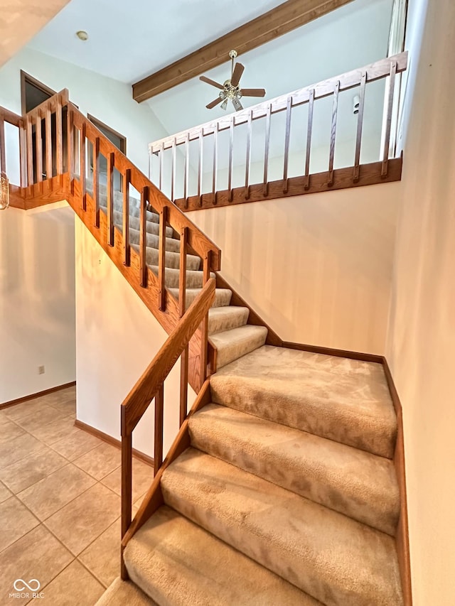5720 Bayside Dr, Fort Wayne, IN 46815 - stairway featuring a ceiling fan and tile patterned floors