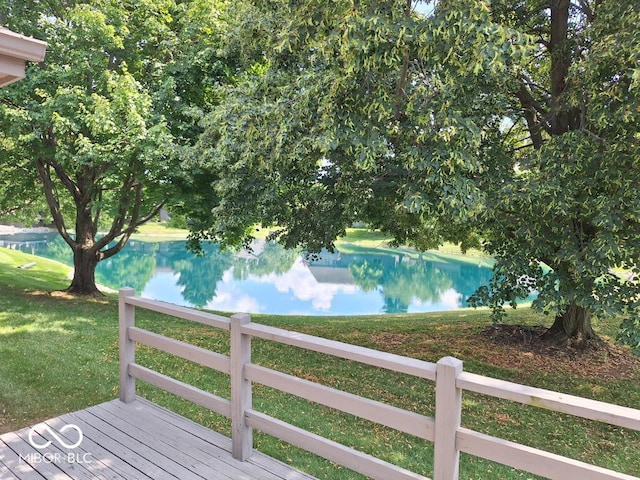 5720 Bayside Dr, Fort Wayne, IN 46815 - wooden terrace featuring a water view and a lawn