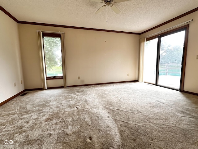 5720 Bayside Dr, Fort Wayne, IN 46815 - carpeted spare room featuring ornamental molding, a textured ceiling, and ceiling fan
