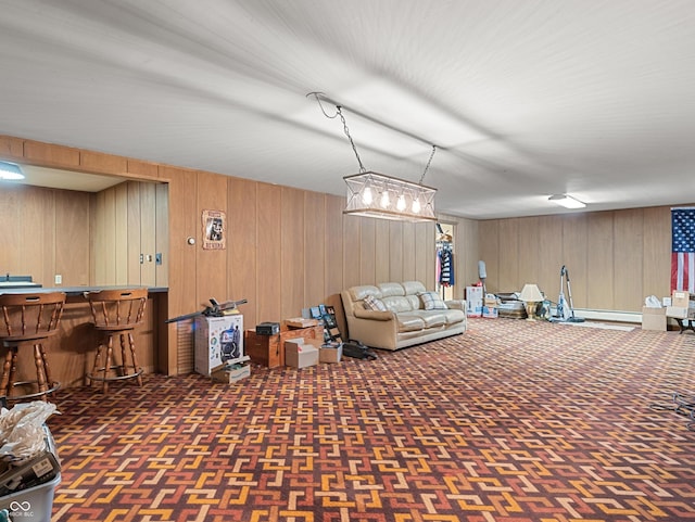 2601 N Everett St, Crawfordsville, IN 47933 - basement featuring wooden walls and a bar