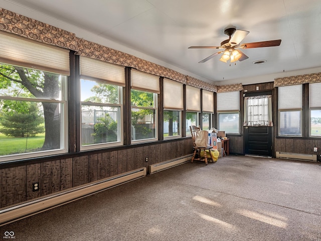 2601 N Everett St, Crawfordsville, IN 47933 - sunroom featuring plenty of natural light, carpet, baseboard heating, and wood walls