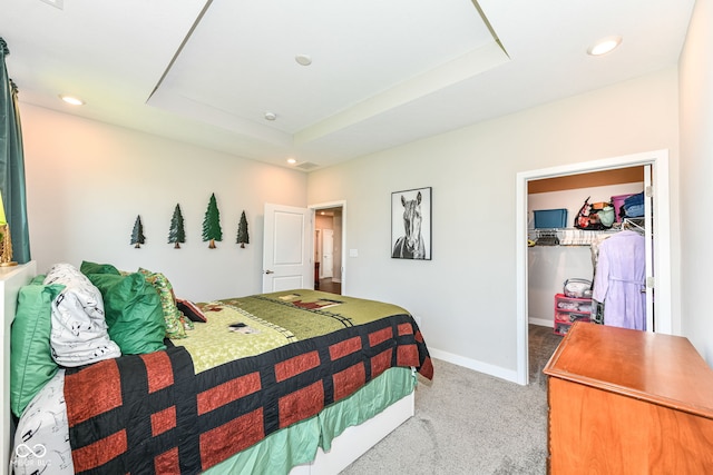 9846 Zion Way, Pendleton, IN 46064 - bedroom featuring carpet flooring, a spacious closet, recessed lighting, and a tray ceiling