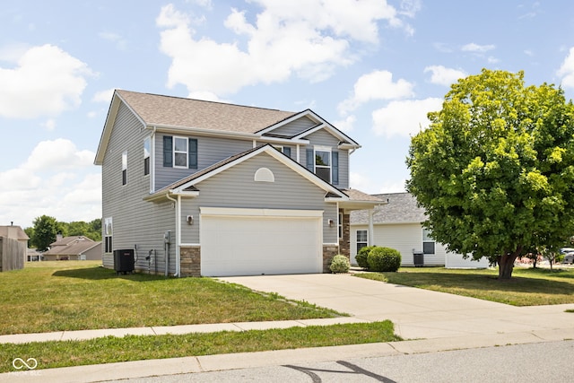 3827 Dusty Sands Rd, Whitestown, IN 46075 - view of front of property with driveway, a front lawn, roof with shingles, and stone siding