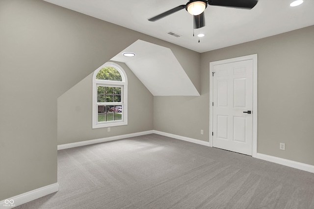 7131 Nile Ridge Ct, Indianapolis, IN 46236 - additional living space with carpet floors, a ceiling fan, recessed lighting, and lofted ceiling