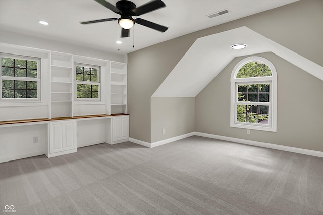 7131 Nile Ridge Ct, Indianapolis, IN 46236 - bonus room with light carpet, a ceiling fan, recessed lighting, and vaulted ceiling
