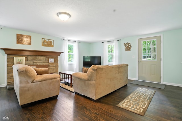 8453 S Christian Dr, Princes Lakes, IN 46164 - living room featuring dark wood-style flooring and baseboards
