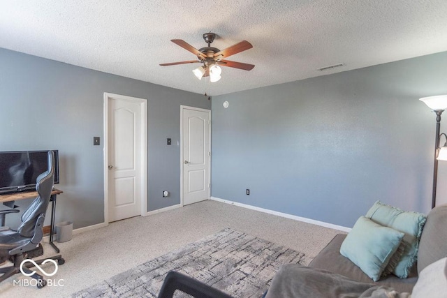 8703 Mellot Way, Camby, IN 46113 - home office featuring a ceiling fan, a textured ceiling, and carpet flooring