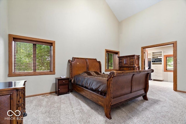 5298 Royal Troon Way, Avon, IN 46123 - bedroom with high vaulted ceiling, light colored carpet, and multiple windows