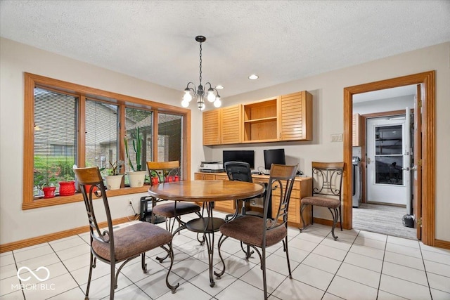 5298 Royal Troon Way, Avon, IN 46123 - dining area featuring a chandelier, a textured ceiling, light tile patterned floors, and recessed lighting
