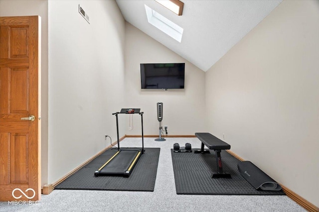 5298 Royal Troon Way, Avon, IN 46123 - exercise room with a skylight, carpet, and lofted ceiling
