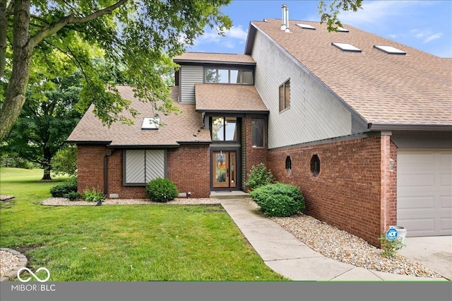 5298 Royal Troon Way, Avon, IN 46123 - view of front of property with an attached garage, a front lawn, brick siding, and roof with shingles
