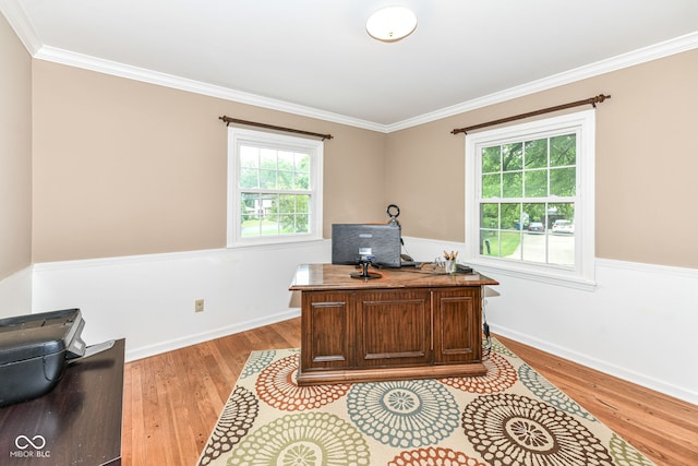 7014 Creekside Ln, Indianapolis, IN 46220 - home office with light wood-style flooring and ornamental molding