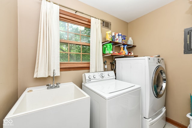 7014 Creekside Ln, Indianapolis, IN 46220 - laundry area featuring washer and dryer and electric panel