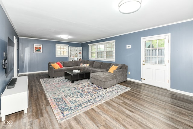 7014 Creekside Ln, Indianapolis, IN 46220 - living area with ornamental molding, wood finished floors, and plenty of natural light