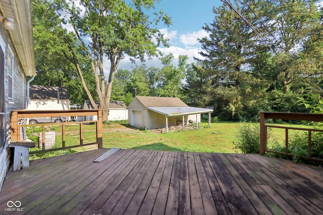 202 W Elbert St, Indianapolis, IN 46217 - deck with a lawn, an outdoor structure, view of scattered trees, and a garage