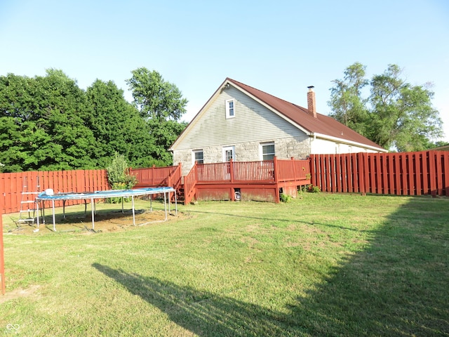 219 S Main St, Modoc, IN 47358 - fenced backyard featuring a deck and a trampoline