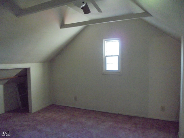 219 S Main St, Modoc, IN 47358 - additional living space with light colored carpet, vaulted ceiling, and a ceiling fan