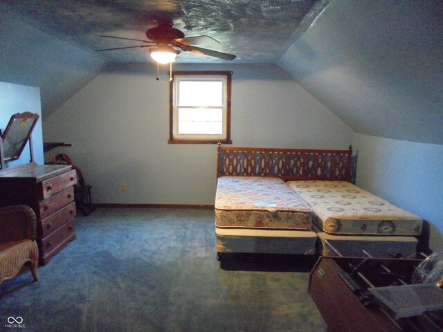 219 S Main St, Modoc, IN 47358 - bedroom with lofted ceiling, carpet, and a ceiling fan