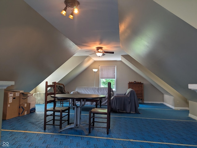 3236 Spruce St, Columbus, IN 47203 - carpeted dining room with a ceiling fan and lofted ceiling