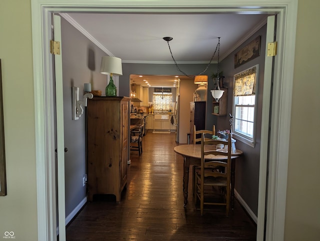 3236 Spruce St, Columbus, IN 47203 - dining space with ornamental molding and dark wood finished floors