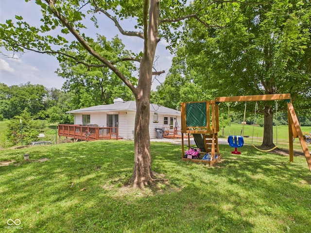 5282 W 900 N, Frankton, IN 46044 - view of grassy yard featuring a playground and a deck