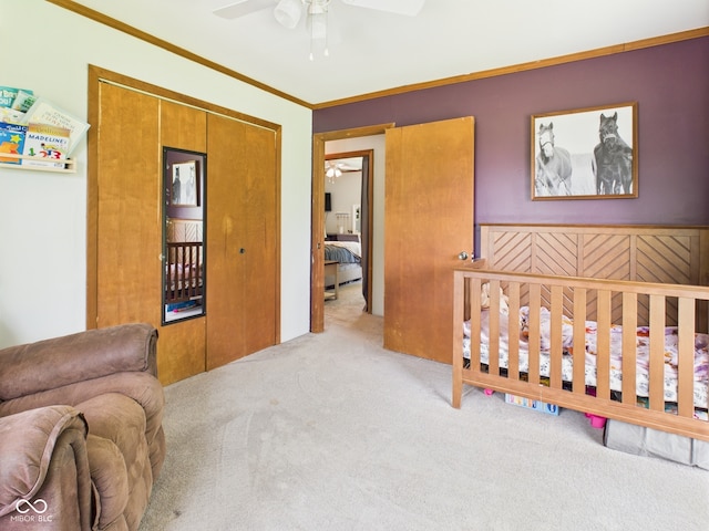 5282 W 900 N, Frankton, IN 46044 - bedroom with carpet floors, ceiling fan, and ornamental molding