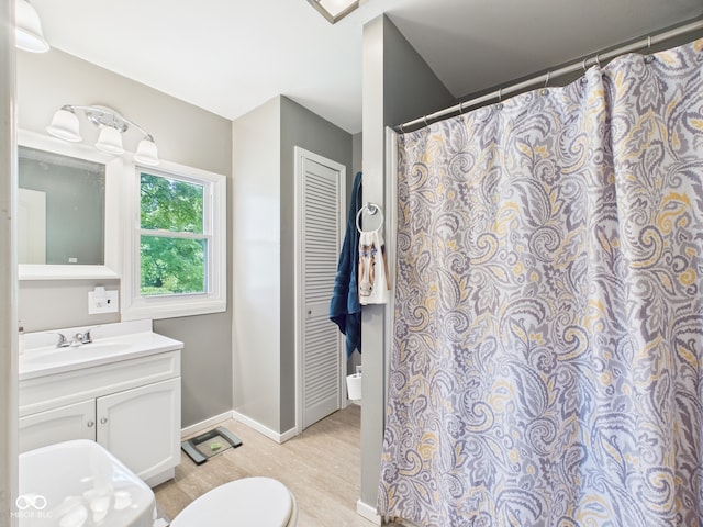 5282 W 900 N, Frankton, IN 46044 - full bath featuring wood finished floors, vanity, and a shower with shower curtain