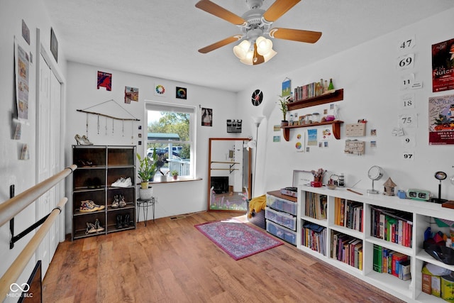 9970 N Brown Ln, Gosport, IN 47433 - rec room featuring a ceiling fan and wood finished floors