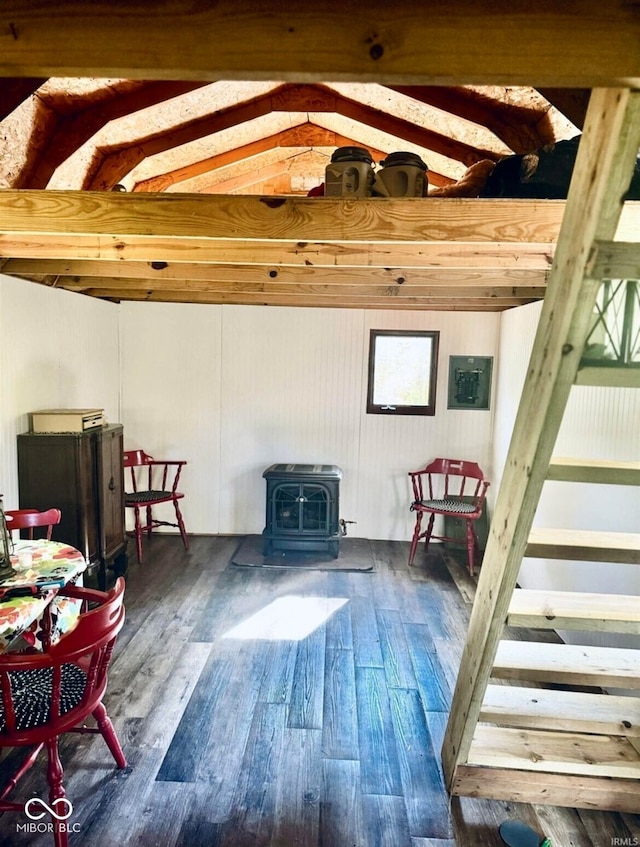 9970 N Brown Ln, Gosport, IN 47433 - sitting room with a wood stove and hardwood / wood-style floors