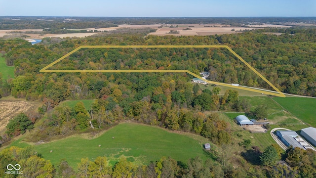 9970 N Brown Ln, Gosport, IN 47433 - aerial overview of property's location with a heavily wooded area and property parcel outlined