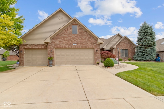1530 Danaher St, Indianapolis, IN 46217 - view of front of house with brick siding, concrete driveway, a front lawn, and an attached garage