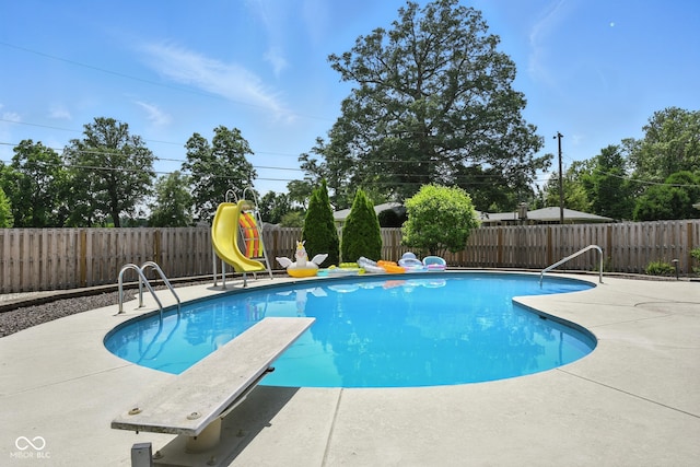 3191 W 246th St, Sheridan, IN 46069 - view of swimming pool with a fenced backyard, a patio area, and a diving board