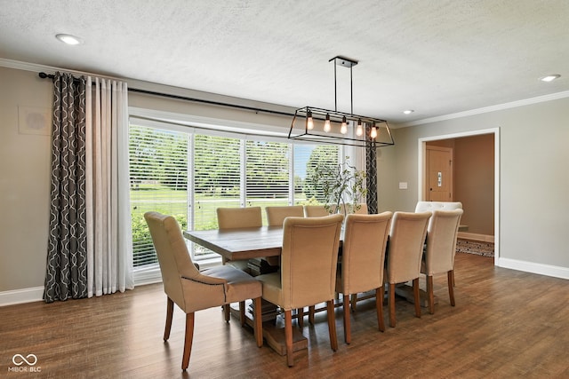 3191 W 246th St, Sheridan, IN 46069 - dining space with ornamental molding, dark wood finished floors, a textured ceiling, and recessed lighting