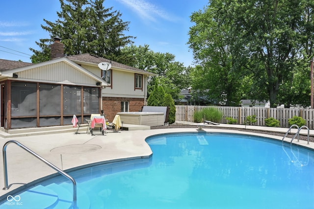 3191 W 246th St, Sheridan, IN 46069 - view of pool featuring a sunroom, a fenced backyard, and a patio area
