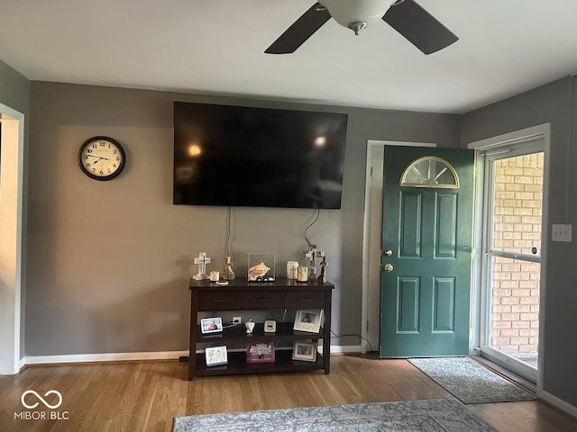 4728 S Eaton Ave, Indianapolis, IN 46239 - entryway with wood finished floors and a ceiling fan