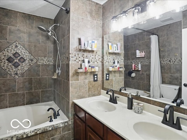 8508 Aviva Ln, Indianapolis, IN 46237 - full bathroom with tiled shower / bath, double vanity, and tile walls
