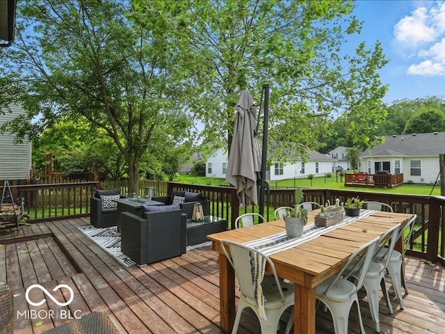 8508 Aviva Ln, Indianapolis, IN 46237 - deck featuring outdoor lounge area, outdoor dining area, and a residential view