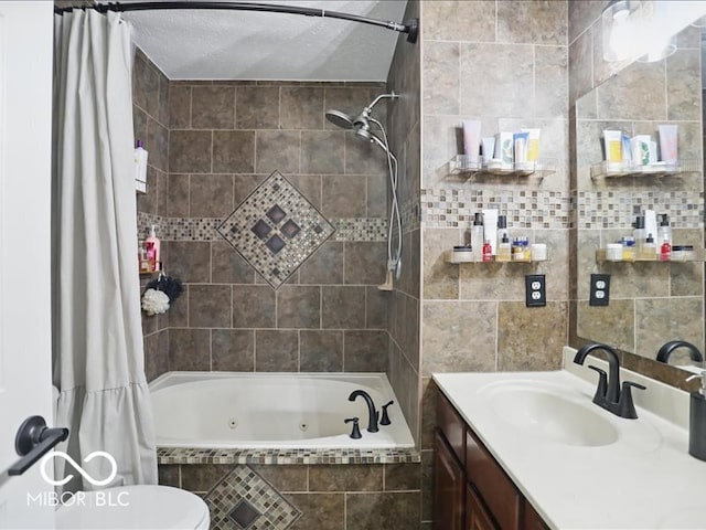 8508 Aviva Ln, Indianapolis, IN 46237 - full bathroom featuring a combined bath / shower with jetted tub, vanity, and tile walls