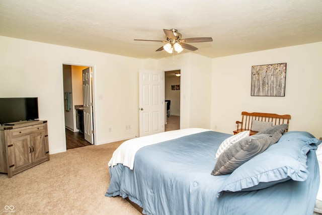 108 Herbert Ct, Trafalgar, IN 46181 - bedroom with light colored carpet, a ceiling fan, and ensuite bathroom