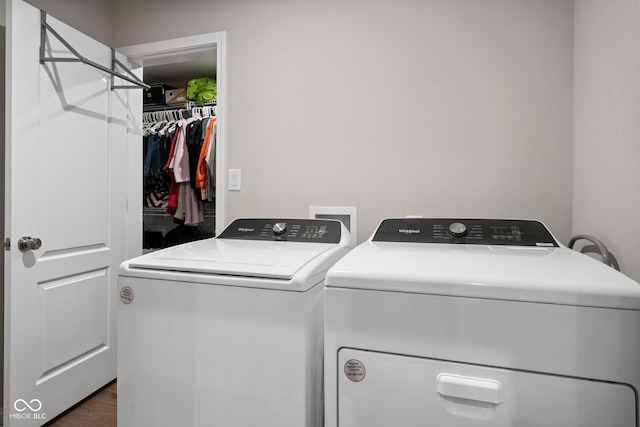 6330 Teakwood Way, Mccordsville, IN 46055 - washroom featuring washing machine and clothes dryer and dark wood-style floors