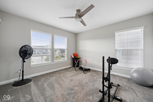 6330 Teakwood Way, Mccordsville, IN 46055 - workout room with a ceiling fan and carpet flooring