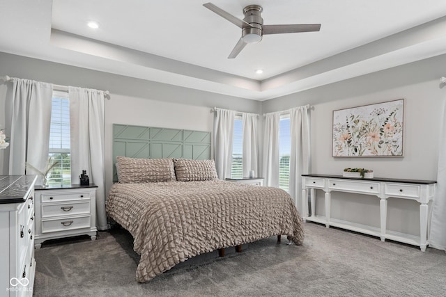 6330 Teakwood Way, Mccordsville, IN 46055 - bedroom featuring carpet flooring, a raised ceiling, ceiling fan, and recessed lighting