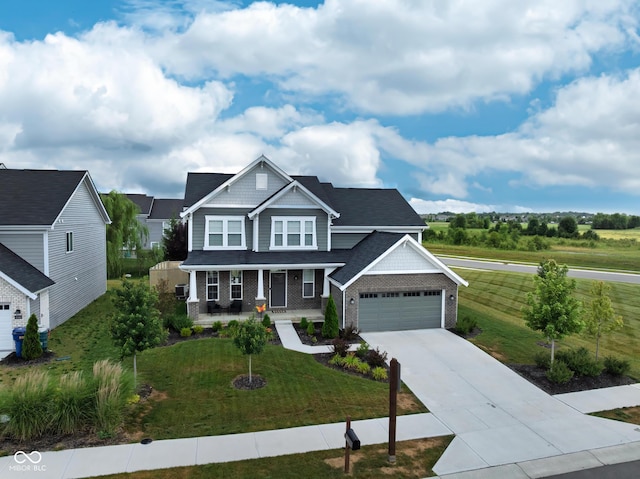6330 Teakwood Way, Mccordsville, IN 46055 - craftsman-style house with a porch, brick siding, driveway, and a front yard